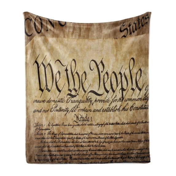 United States Soft Flannel Fleece Throw Blanket, Vintage Constitution Text of America National Glory 4th of July Image, Cozy Plush for Indoor and Outdoor Use, 60" x 80", Pale Brown, by Ambesonne