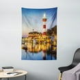 thumbnail image 1 of United States Tapestry, Hilton Head South Carolina Lighthouse Twilight Water Reflection Boats Idyllic, Wall Hanging for Bedroom Living Room Dorm Decor, 40W X 60L Inches, Multicolor, by Ambesonne, 1 of 2