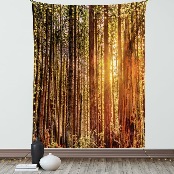 United States Tapestry, Tall Trees Red Woods Forest Humboldt California Sequoia Picture, Wall Hanging for Bedroom Living Room Dorm Decor, 60W X 80L Inches, Orange Dark Brown Green, by Ambesonne
