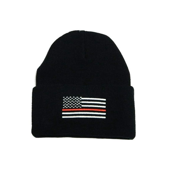 United States Thin Red line Flag Firefighter Fire Department Fireman Cuffed Beanie Hat Cap Toboggan New Gift Made in the USA WCAP015