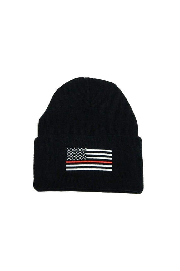 United States Thin Red line Flag Firefighter Fire Department Fireman Cuffed Beanie Hat Cap Toboggan New Gift Made in the USA WCAP015