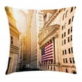 thumbnail image 1 of United States Throw Pillow Cushion Cover, Famous Wall Street Building New York Stock Exchange with Flags Urban, Decorative Square Accent Pillow Case, 20 X 20 Inches, Sand Brown Navy Red, by Ambesonne, 1 of 2