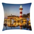 thumbnail image 1 of United States Throw Pillow Cushion Cover, Hilton Head South Carolina Lighthouse Twilight Water Reflection Boats Idyllic, Decorative Square Accent Pillow Case, 24 X 24 Inches, Multicolor, by Ambesonne, 1 of 2