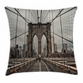 thumbnail image 1 of United States Throw Pillow Cushion Cover, View Of Historical Famous Brooklyn Bridge and Cable Pattern NYC Architecture, Decorative Square Accent Pillow Case, 16 X 16 Inches, Beige Brown, by Ambesonne, 1 of 2
