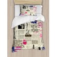 thumbnail image 1 of United States Twin Size Duvet Cover Set, Newspaper New York with Sketchy Statue of Liberty and Texts Lipstick Vintage, Decorative 2 Piece Bedding Set with 1 Pillow Sham, Multicolor, by Ambesonne, 1 of 3