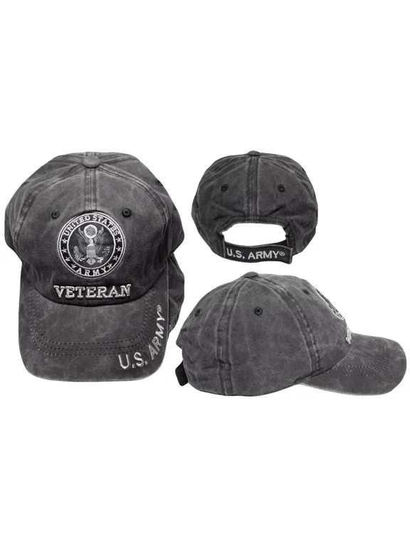 United States U.S. Army Veteran Grey Gray Cotton Embroidered Cap Hat - Licensed