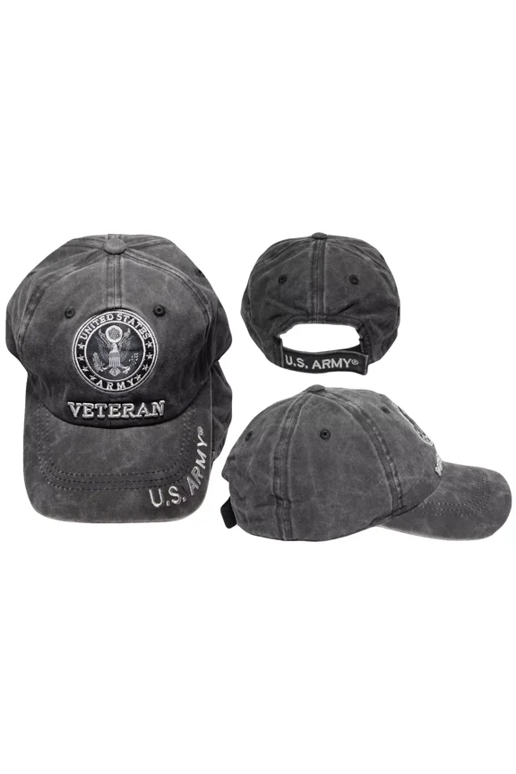 United States U.S. Army Veteran Grey Gray Cotton Embroidered Cap Hat - Licensed