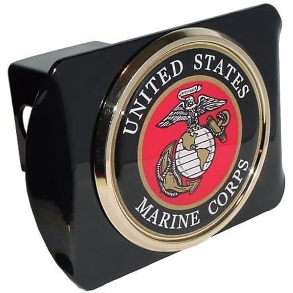 United States US Marine Corps USMC"Black with Gold Plated USMC Seal Emblem" Metal Trailer Hitch Cover Fits 2 Inch Car Truck Receiver