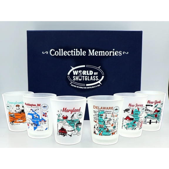 United States USA Mid-Atlantic States Souvenir Boxed Shot Glass Set (Set of 6)