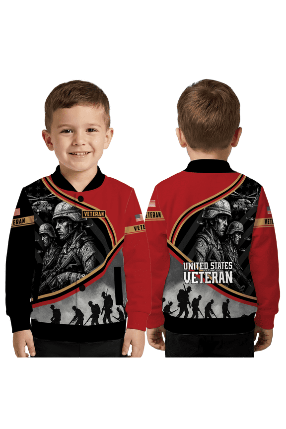 United States Veteran Jacket – Patriotic Military Soldier Graphic Baseball Jacket, Honor and Service Unisex Outerwear