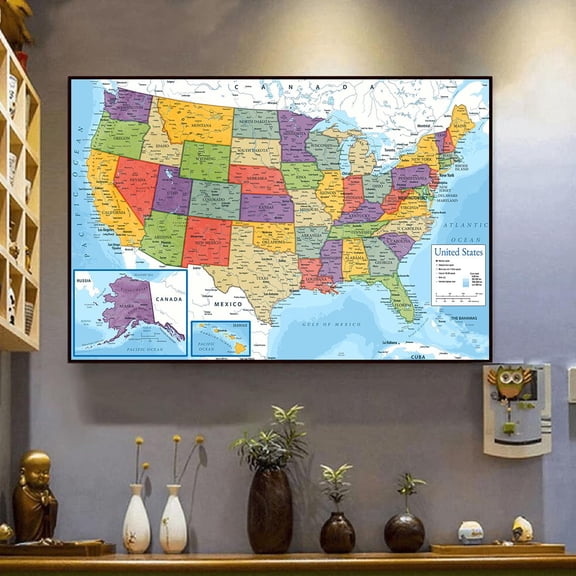 United States Wall Map Educational Usa Chart Classroom Geography Art Learning Map For Students Or Office Decor
