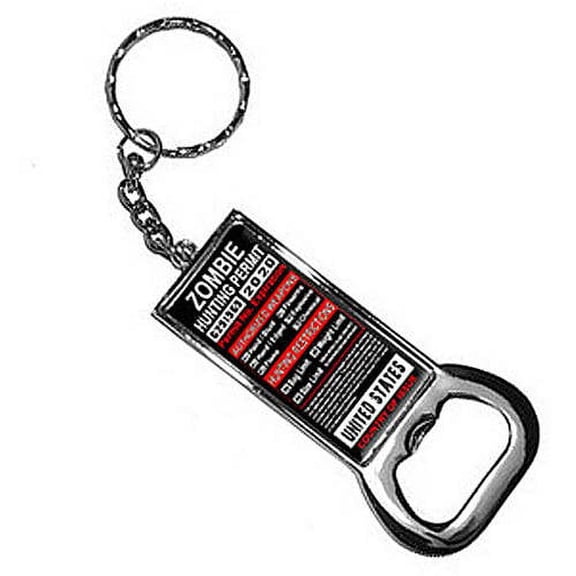 United States Zombie Hunting License Permit Keychain Key Chain Ring Bottle Bottlecap Opener