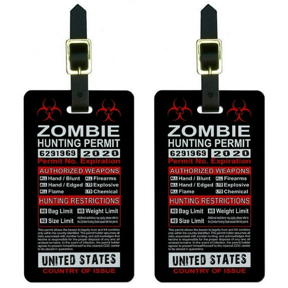 United States Zombie Hunting License Permit Luggage Tags Suitcase ID, Set of 2