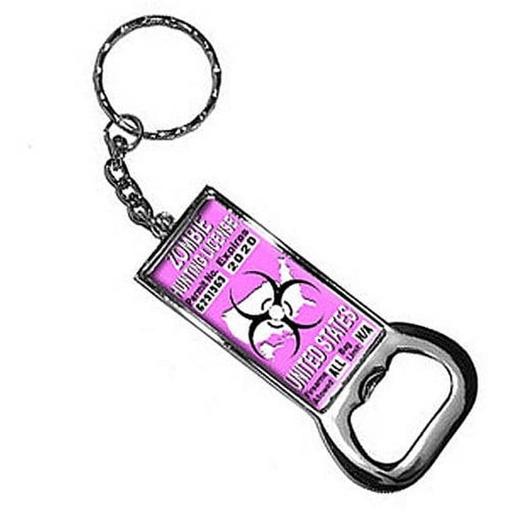 United States Zombie Hunting License Pink Permit Keychain Key Chain Ring Bottle Bottlecap Opener