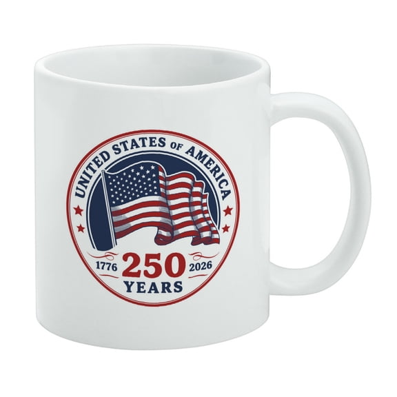 United States of America 250 Years Badge Ceramic Coffee Mug, Novelty Gift Mugs for Coffee, Tea and Hot Drinks, 11oz, White