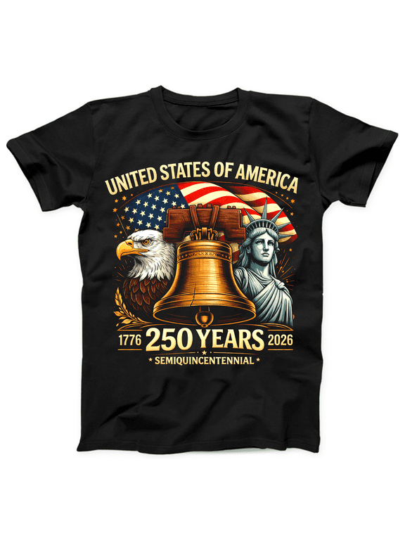 United States of America 250 Years T Shirt 1776 2026, Semiquincentennial Patriotic Eagle Liberty Bell Statue of Liberty Graphic Tee for Men Women