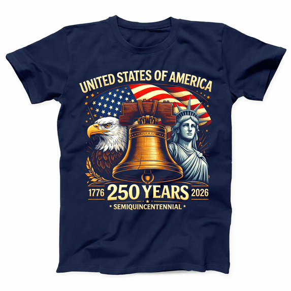 United States of America 250 Years T Shirt 1776 2026, Semiquincentennial Patriotic Eagle Liberty Bell Statue of Liberty Graphic Tee for Men Women