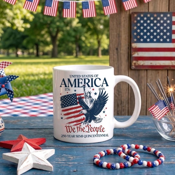 United States of America 250th Anniversary Coffee Mug, USA 250 Years Gift, Retro American Flag Ceramic Mug, Patriotic Eagle Cup