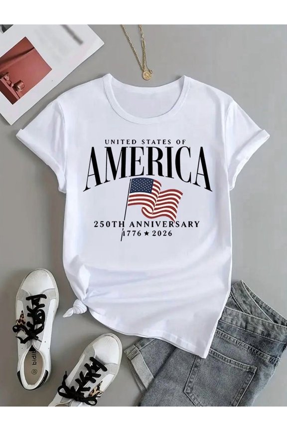 United States of America, 250th Anniversary Shirt, 1776-2026 American Flag Tee, 4th of July Shirts for Women, Patriotic USA T-Shirt