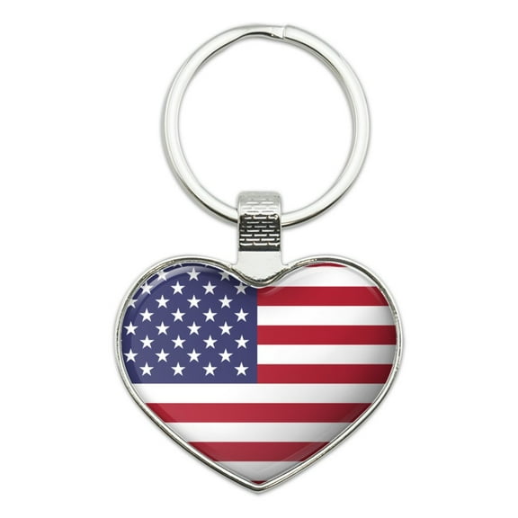 United States of America American USA Flag Heart Love Metal Keychain Key Chain Ring
