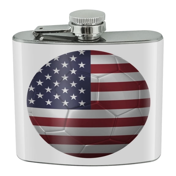 United States of America American USA Flag Soccer Ball Futbol Football Stainless Steel 5oz Hip Drink Kidney Flask