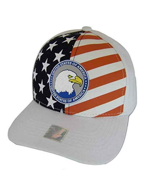 United States of America Flag & Eagle Adjustable Baseball Cap (White)
