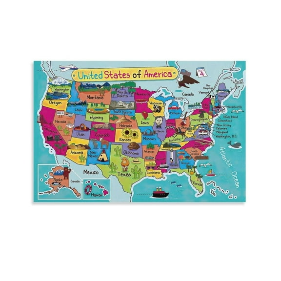 United States of America Map Poster United States Travel Guide USA Map Posterstyle