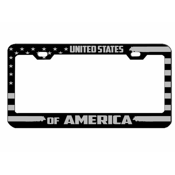 United States of America US Flag Style Heavy Duty Metal License Plate Frame Personalise/Car Accessories Car Tag Holder Cover (Black/Silver)