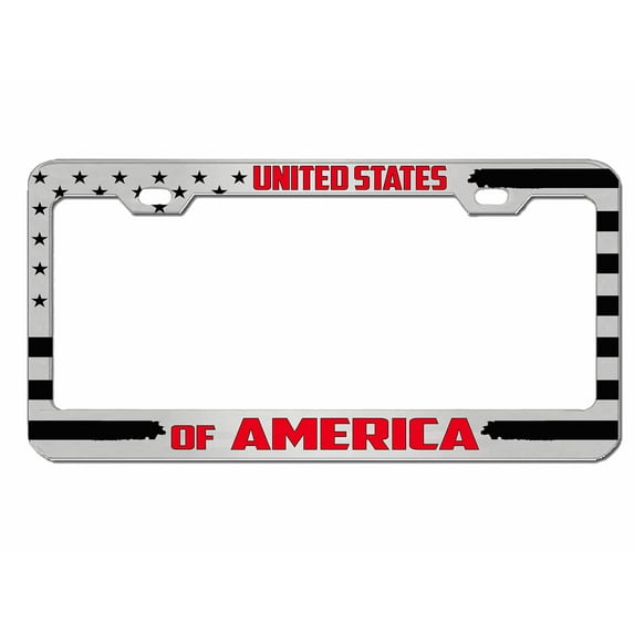 United States of America US Flag Style Heavy Duty Metal License Plate Frame Personalise/Car Accessories Car Tag Holder Cover (Chrome/Black/red)