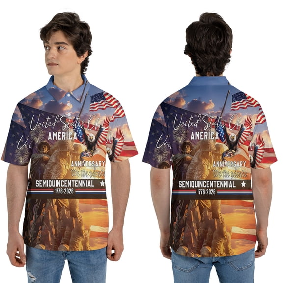 United States of America We The People Polo Shirt, Iwo Jima Eagle Semiquincentennial 1776-2026 Polo Shirt, 4th of July Gift