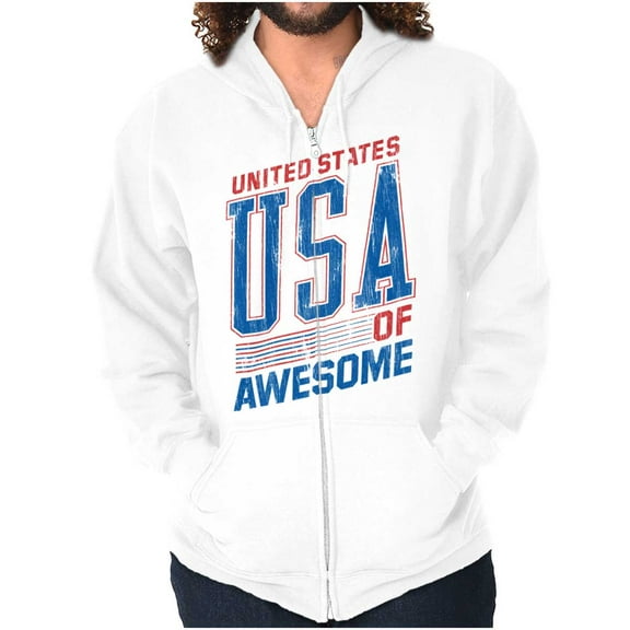 United States of Awesome Patriotic Unisex Fleece Graphic Zip Up Hoodie Brisco Brands 5X