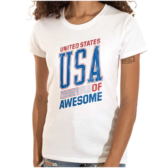 United States of Awesome Patriotic Womens Slim Fit Graphic Tee Brisco Brands L