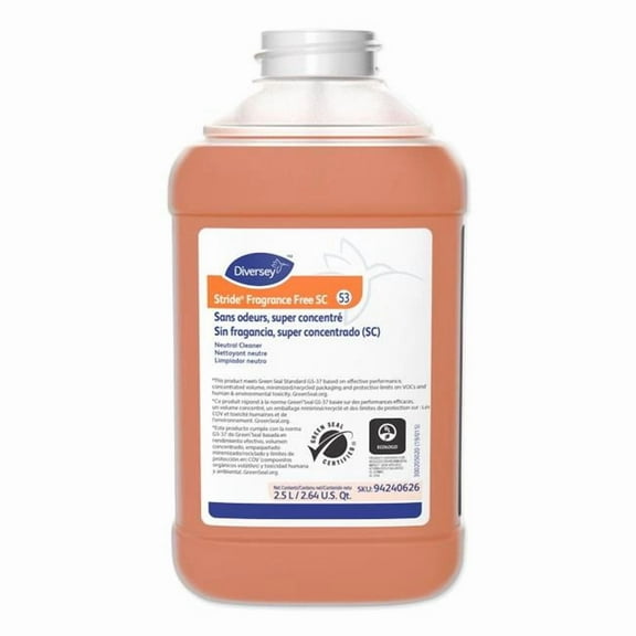 United Stationers Supply B3167552 Diversey Stride Neutral Floor Cleaner - Unscented - 2.5 Liter Bottle - Case of 2