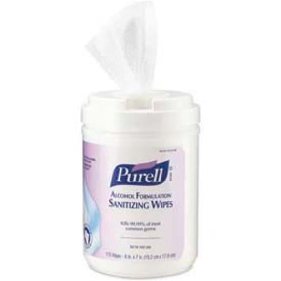 United Stationers Supply B567113 GOJ903106 Purell Premoistened Sanitizing Wipes Alcohol Formulation - 175 Wipes per Can - Case of 6 - White
