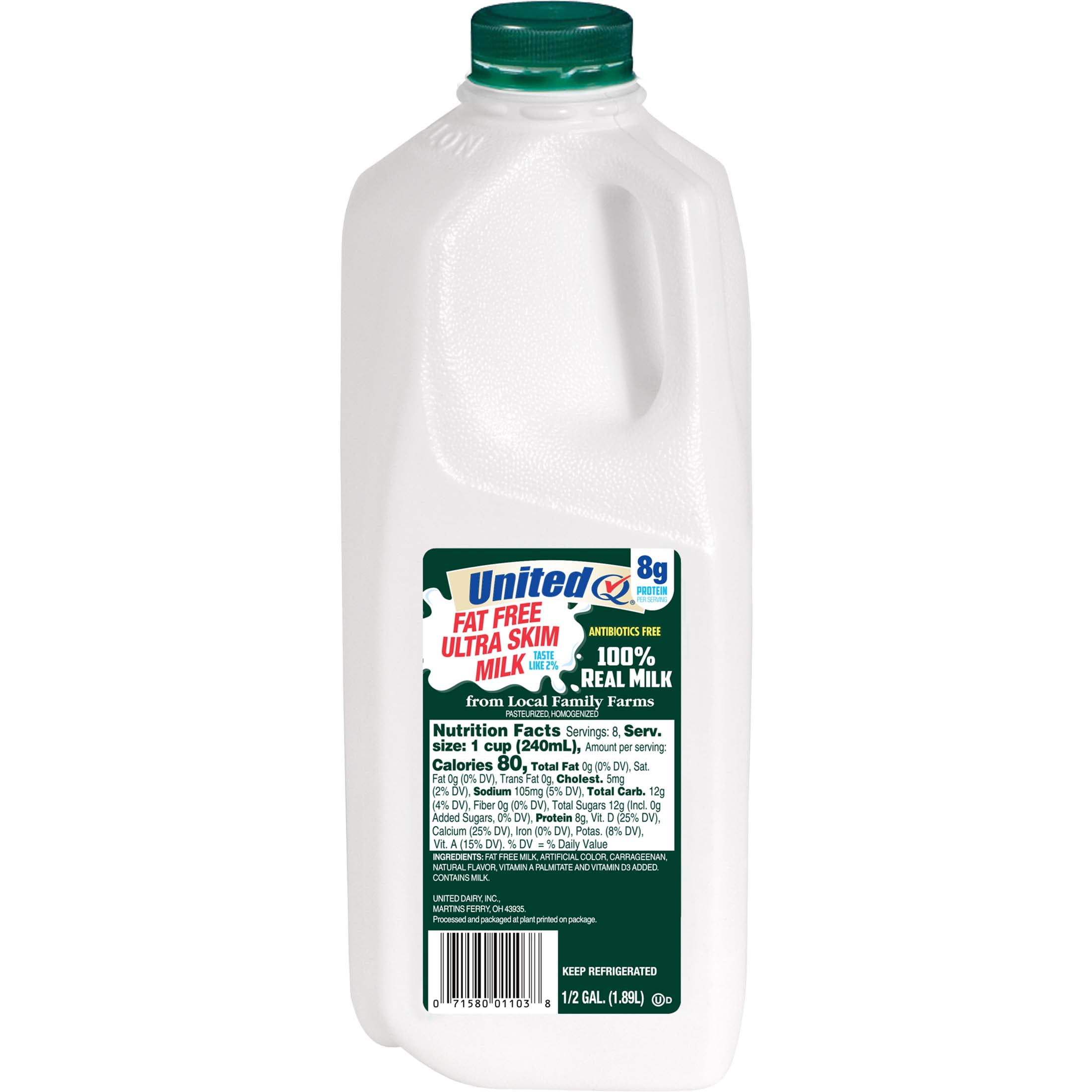United Ultra-Skim Fat Free Milk Half Gallon 