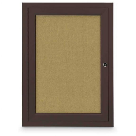 United Visual Products 18 x 24 in. Single Door Traditional Indoor Enclosed Corkboard with Keylime Fabric Backing Board & Bronze Anodized Aluminum Frame
