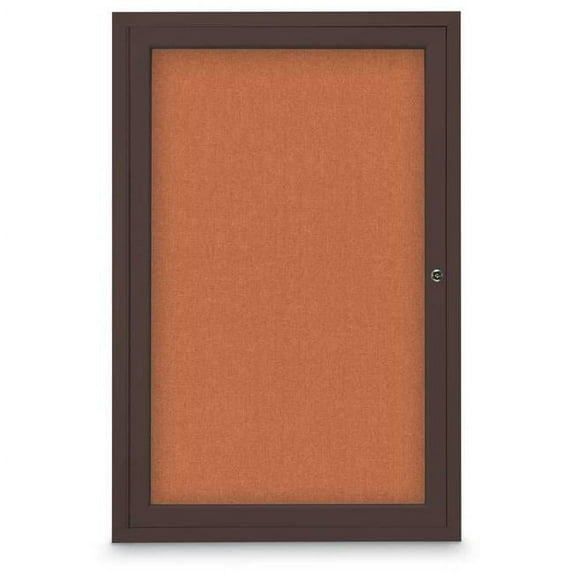 United Visual Products  24 x 36 in. Single Door Traditional Indoor Enclosed Corkboard with Apricot Fabric Backing Board & Bronze Anodized Aluminum Frame