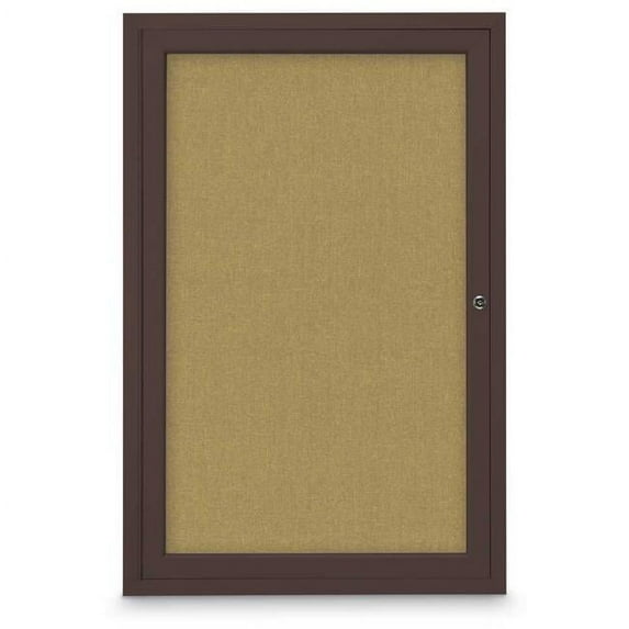 United Visual Products  24 x 36 in. Single Door Traditional Indoor Enclosed Corkboard with Keylime Fabric Backing Board & Bronze Anodized Aluminum Frame