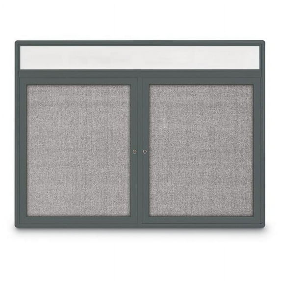 United Visual Products 47 x 34 in. Single Door Radius Indoor Corkboard with Radius Corners, Grey Anodized Frame & Grey Fabric Over Cork Insert