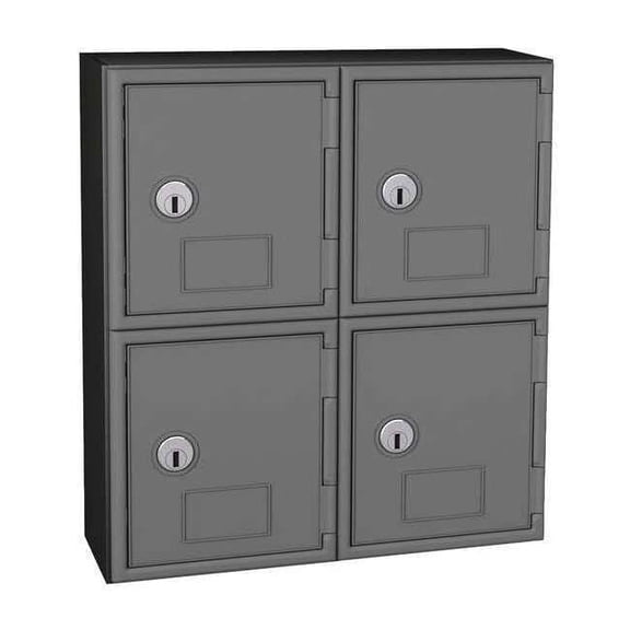 Cell Phone Locker, 12 in W, 4 in D, 13 1/2 in H, (2) Tier, (2) Wide, Gray/Black