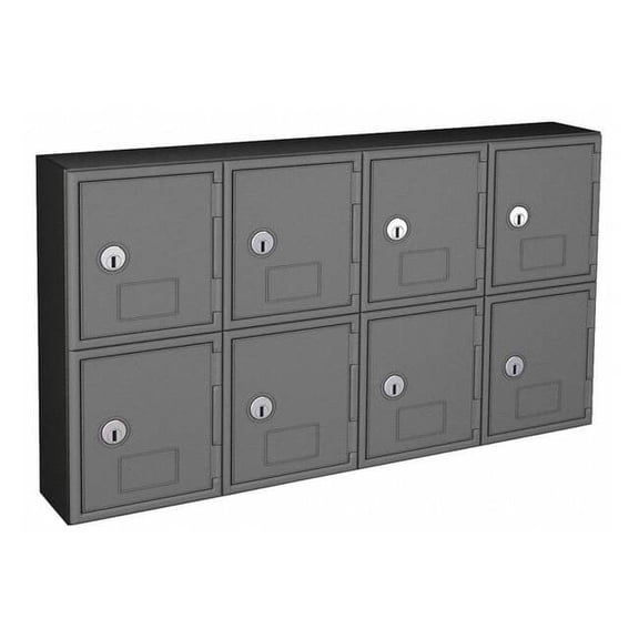 Cell Phone Locker, 24 in W, 4 in D, 13 1/2 in H, (2) Tier, (4) Wide, Gray/Black