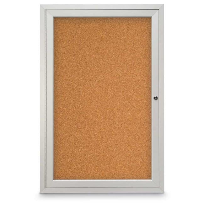United Visual Products Outdoor Enclosed Bulletin Board 24x36, Satin Aluminum Frame, Corkboard insert.