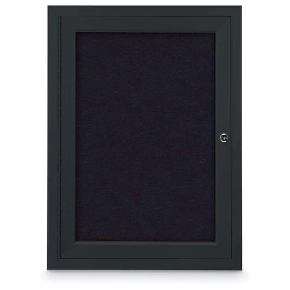 United Visual Products UV300-BLACK-RUBBER 18 x 24 in. Single Door Traditional Indoor Enclosed Corkboard with Rubber Backing Board & Black Anodized Aluminum Frame