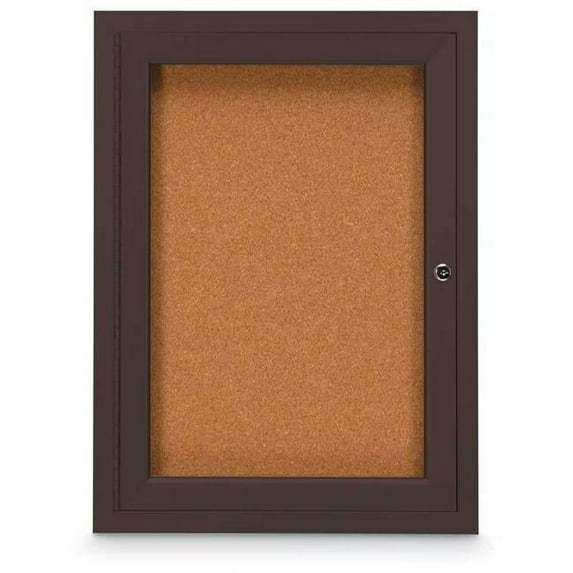 United Visual Products UV300-BRONZE-CORK 18 x 24 in. Single Door Traditional Indoor Enclosed Corkboard with Cork Backing Board & Bronze Anodized Aluminum Frame