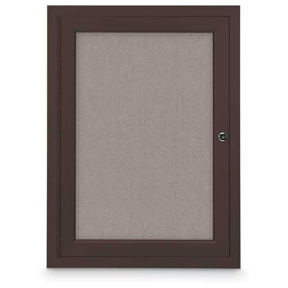 United Visual Products UV300-BRONZE-PEARL 18 x 24 in. Single Door Traditional Indoor Enclosed Corkboard with Pearl Fabric Backing Board & Bronze Anodized Aluminum Frame