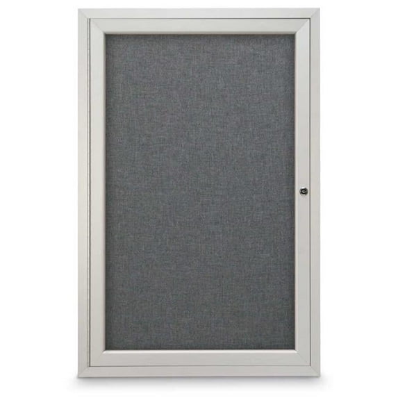 United Visual Products UV301-SATIN-MEDGRY 24 x 36 in. Single Door Traditional Indoor Enclosed Corkboard with Medium Grey Fabric Backing Board & Satin Anodized Aluminum Frame