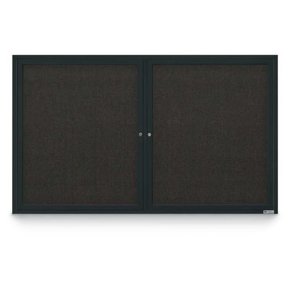 United Visual Products UV304-BLACK-BLACK 60 x 36 in. Double Door Traditional Indoor Enclosed Corkboard with Black Fabric Backing Board & Black Anodized Aluminum Frame
