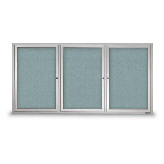 United Visual Products UV306-SATIN-CLOUD 72 x 36 in. Triple Door Traditional Indoor Enclosed Corkboard with Cloud Fabric Backing Board & Satin Anodized Aluminum Frame