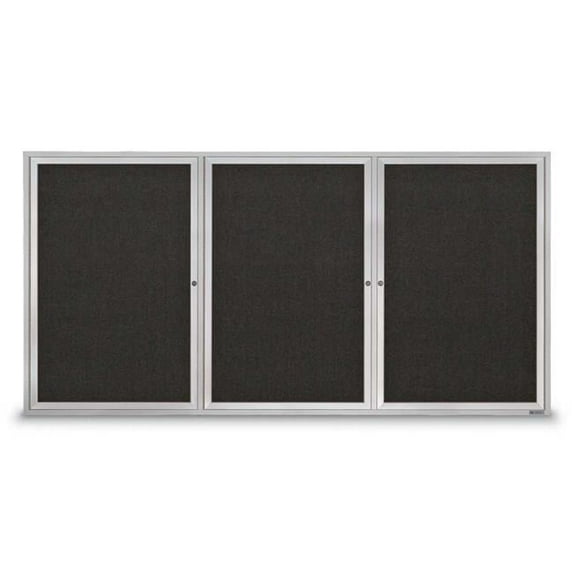 United Visual Products UV308-SATIN-BLACK 96 x 48 in. Triple Door Traditional Indoor Enclosed Corkboard with Black Fabric Backing Board & Satin Anodized Aluminum Frame