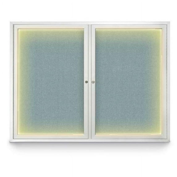 United Visual Products UV316I-SATIN-CLOUD 48 x 36 in. Double Door Traditional Indoor with Illumination Enclosed Corkboard with Cloud Fabric Backing Board & Satin Anodized Aluminum Frame